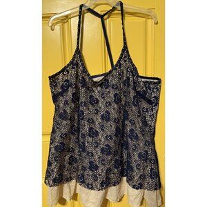 Torrid tank‎ Top Size 2 Blue Lace Eyelet Cotton Lining Beaded Fairygoth EUC
